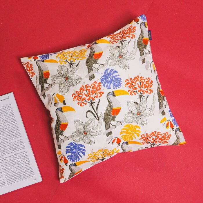 Bird & Flower Print Multicolor Cushion