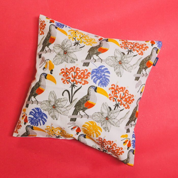 Bird & Flower Print Multicolor Cushion