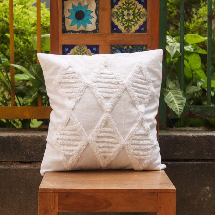 Cotton Tuftted Cushion Cover 16 x 16 inches in Cotton, Set of 1xc