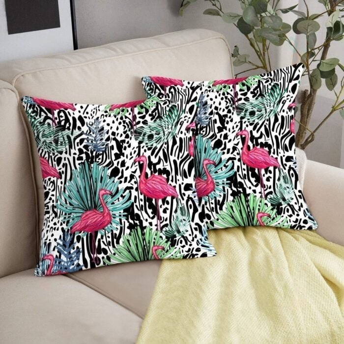 Flamingo Print Elegant Satin Cushion Cover