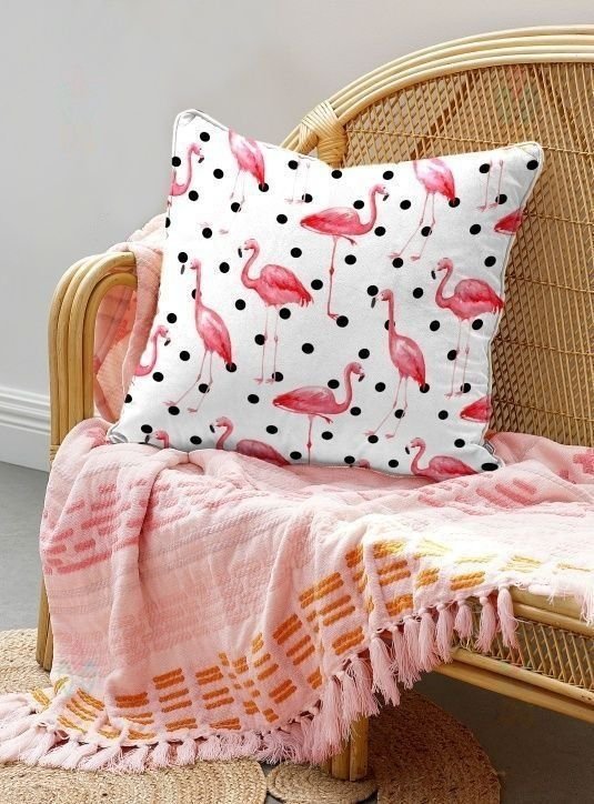 White Color Flamingo Print Cushion Cover