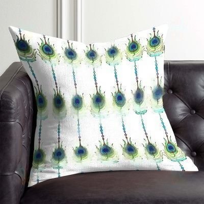 Peacock Feather Printed Satin Cushion Cover