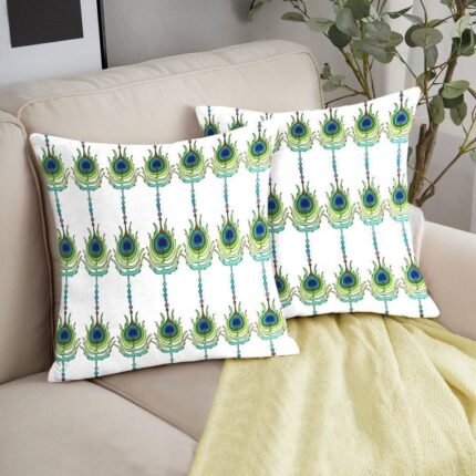 Peacock Feather Printed Satin Cushion Cover