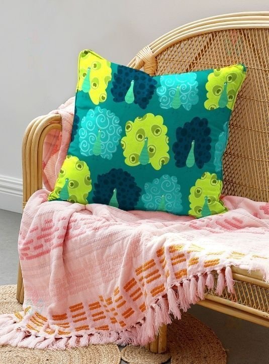 Multicolor Peacock Print Cushion Cover(Set of 2)