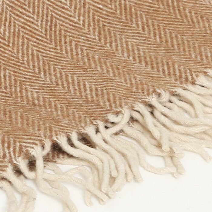 Beige Wool Plain Solid Pattern 68 x 52 Inch Throw