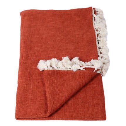 Orange Solid Cotton 62x66 Inches Sofa Throw with Cushion Cover