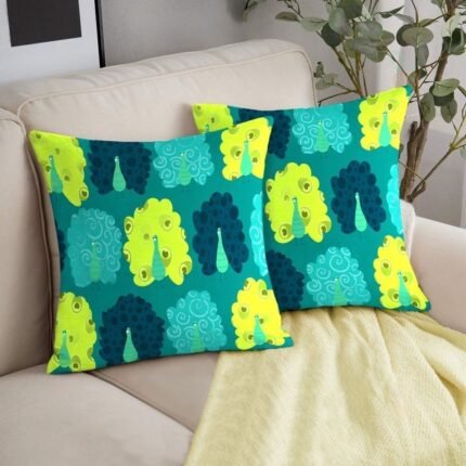 Multicolor Peacock Print Cushion Cover(Set of 2)
