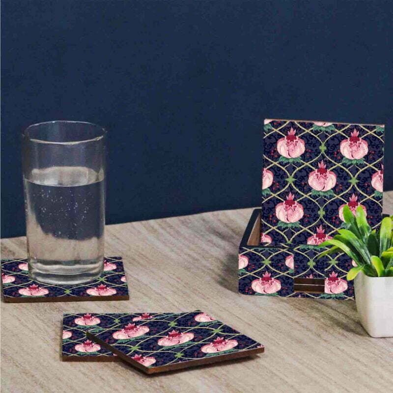 Pink Flower Print MDF Wood Tea,Coffee Coasters with Stand Set of (10 * 10 cm) (Copy)