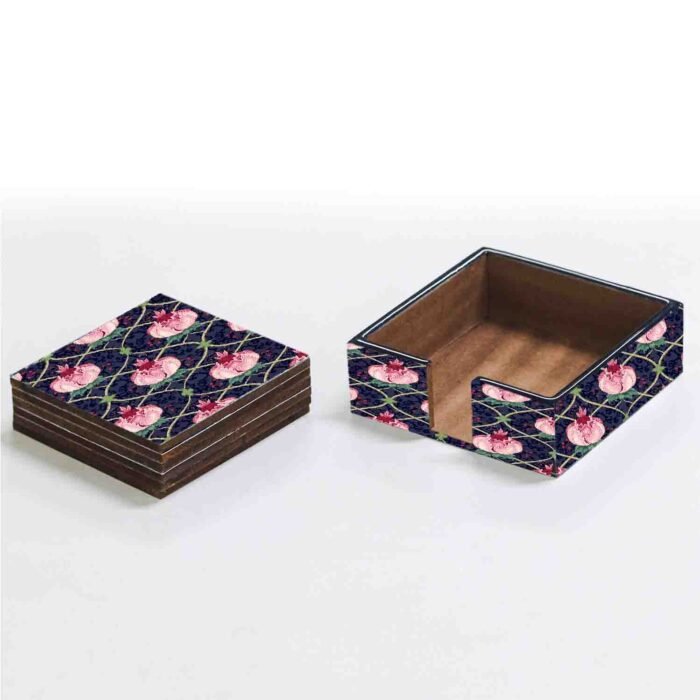 Pink Flower Print MDF Wood Tea,Coffee Coasters with Stand Set of (10 * 10 cm) (Copy)
