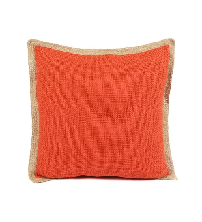 Red Cotton Slub with Jute Cushion Cover