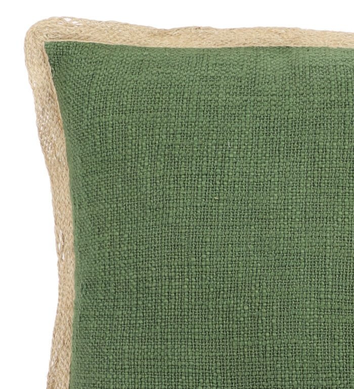 Green Cotton Slub with Jute Cushion Cover