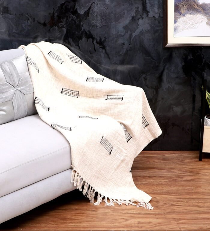Cream Color Cotton Pattern 50 x 60 Inch Throw