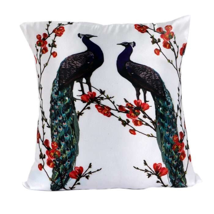 Trendy Peacock Design Satin Cushion Cover