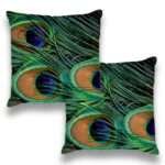 Elegant Peacock Feather Design Cushion Cover