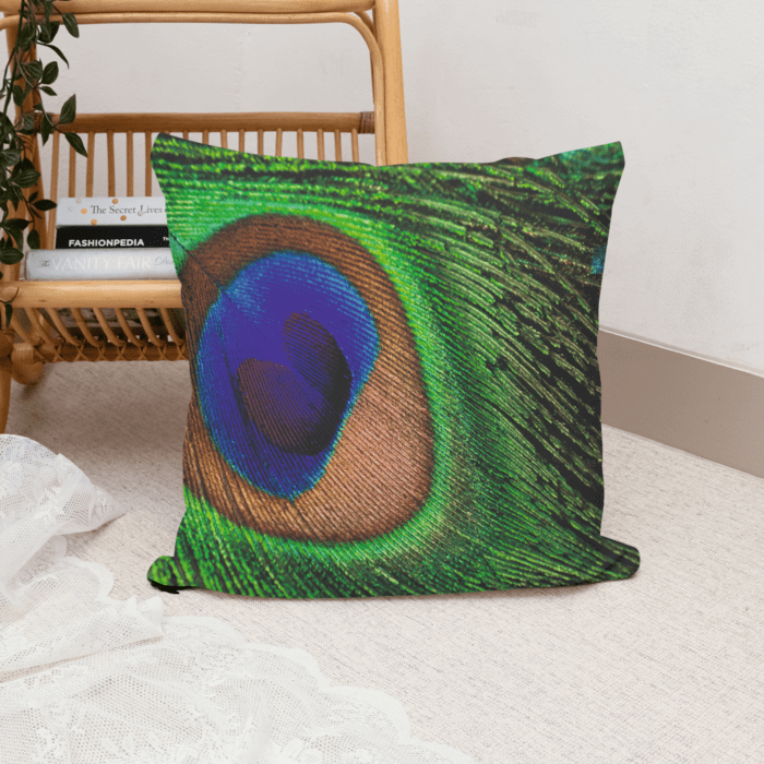 Elegant Peacock Feather Design Cushion