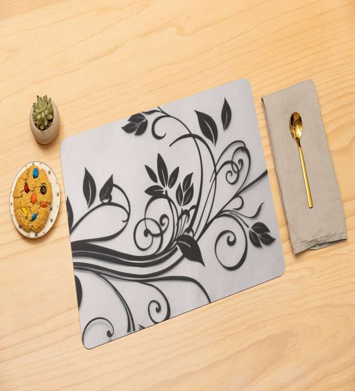 Leaf Print White Elegant Table Mat - Set of 6