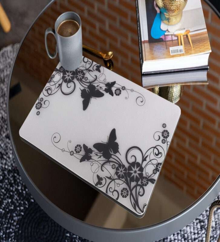 White Butterfly Print Table Mat - Set of 6