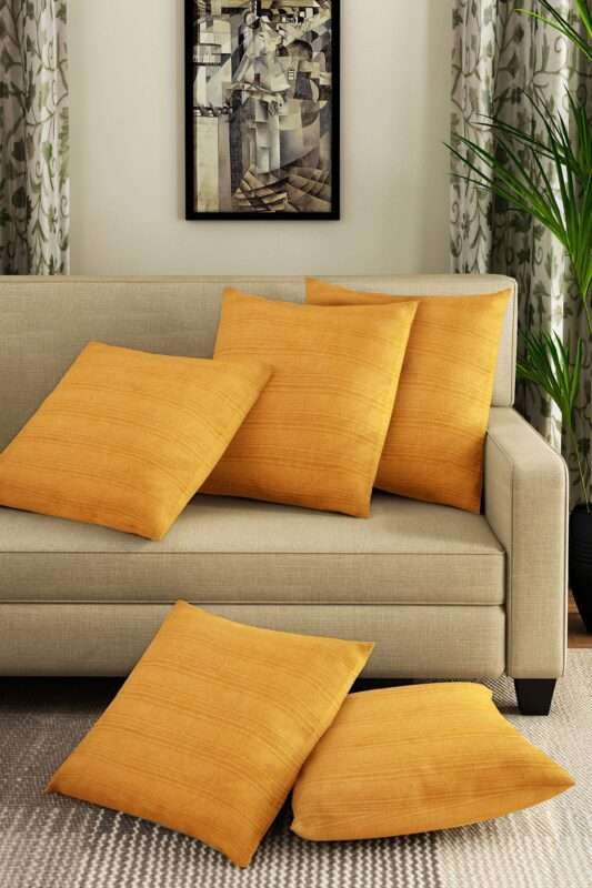 Yellow Cotton Cushion Cover (Set of 5)