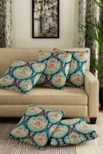 Blue Velvet Multicolour Cushion Cover (Set of 5)