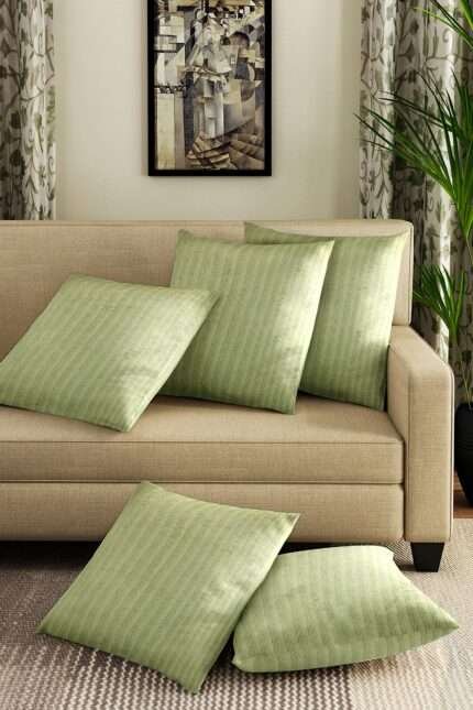 Green Striped Cotton Cushion Covers (Set of 5)