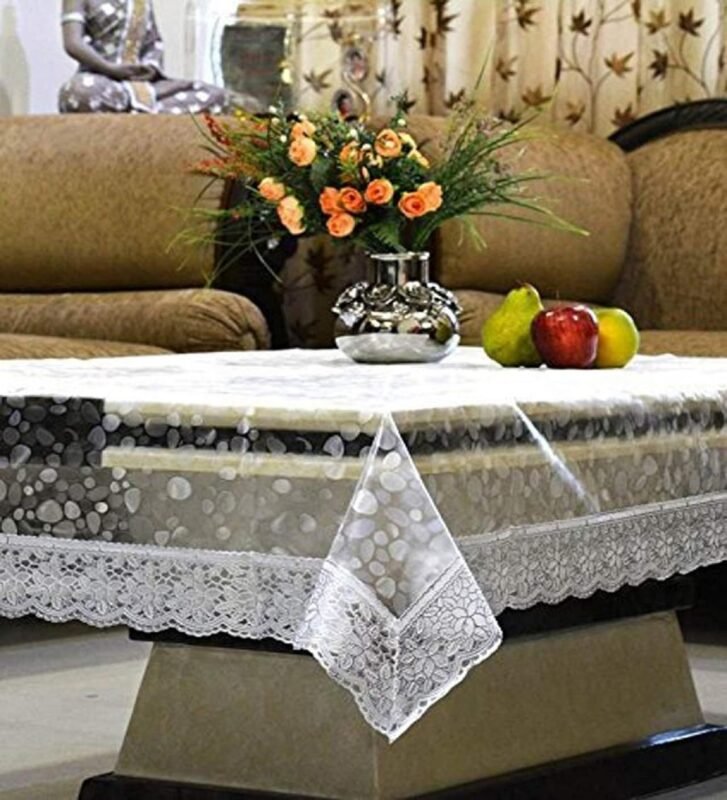 Chic Transparent self design Gold Lace Border Tablecloth 4 Seater