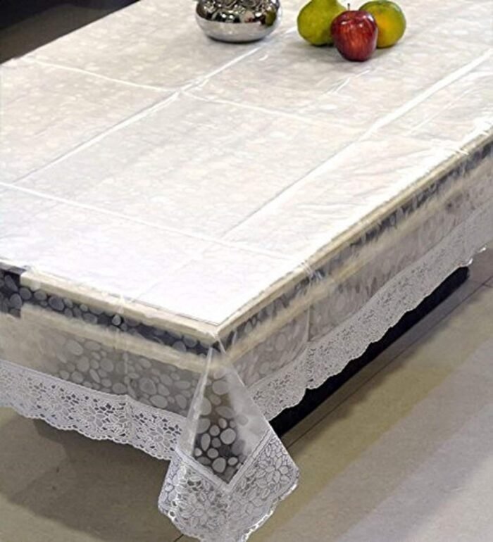 Chic Transparent self design Gold Lace Border Tablecloth 4 Seater