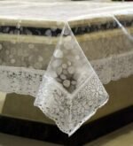 Chic Transparent self design Gold Lace Border Tablecloth 6 Seater