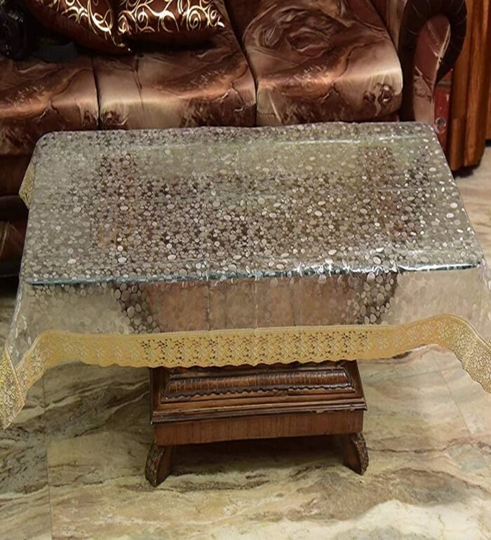 Chic and Transparent self design Gold Lace Border Tablecloth 6 Seater