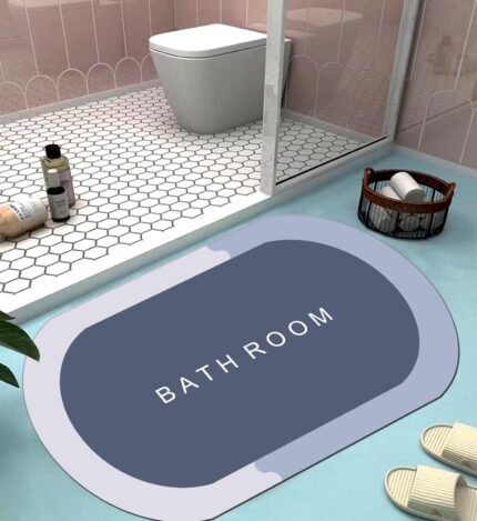 Bathroom Mat Blue Rubber 22x14 Inches AntiSkid