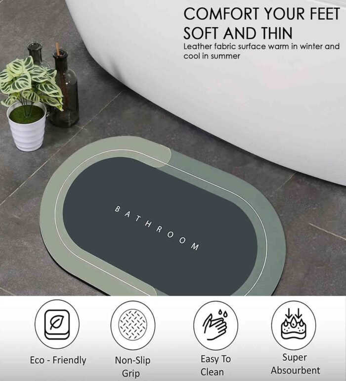 Bathroom Mat Grey Slogan Rubber 24x16 Inches AntiSkid