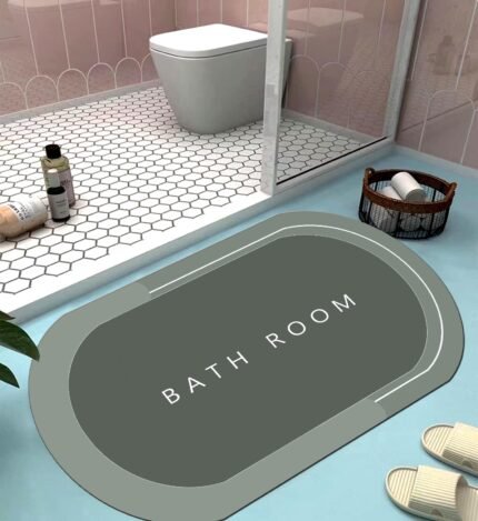 Bathroom Mat Grey Slogan Rubber 24x16 Inches AntiSkid